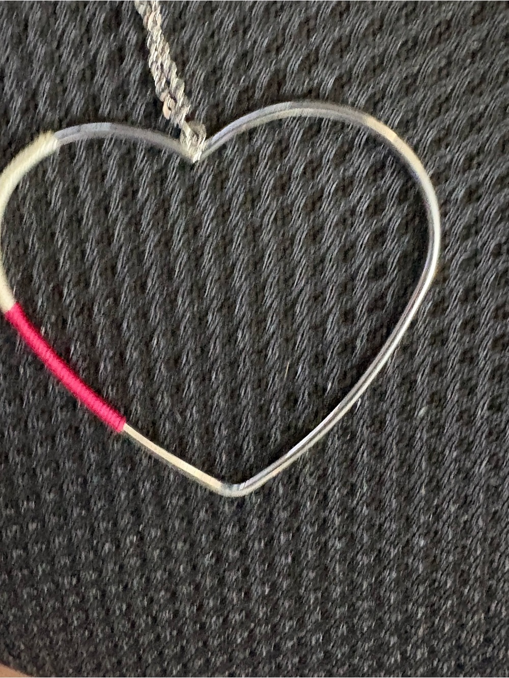 Silver Heart Outline Pendant Necklace with Pink Accent - Women Jewelry.